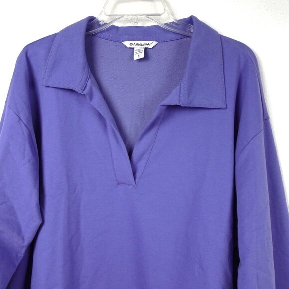 Athleta Retroterry Polo Sweatshirt Women's Size L Adonis Purple NWOT - Picture 2 of 7